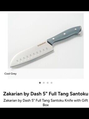 Zakarian by Dash 5" Full Tang Santoku Knife - Cool Grey Handle. New In Box.